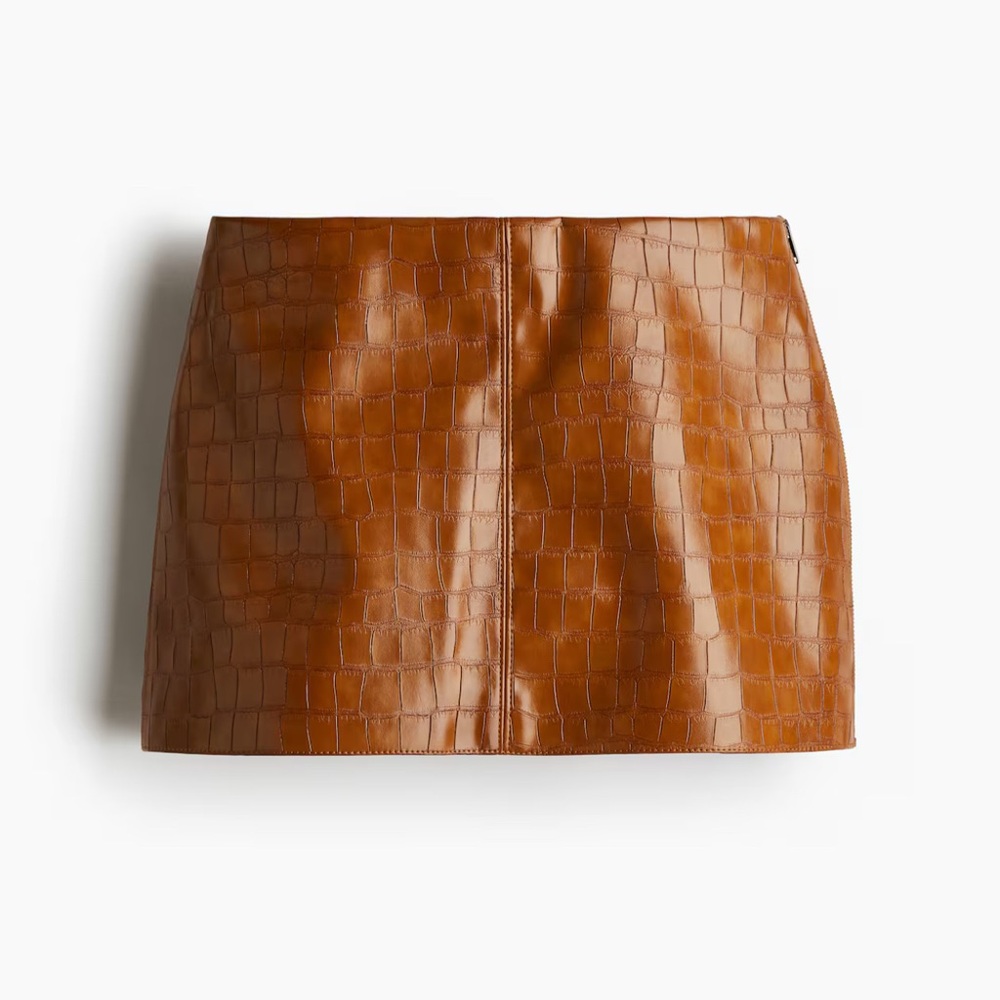 H&M Tan Croc-Embossed Mini Skirt